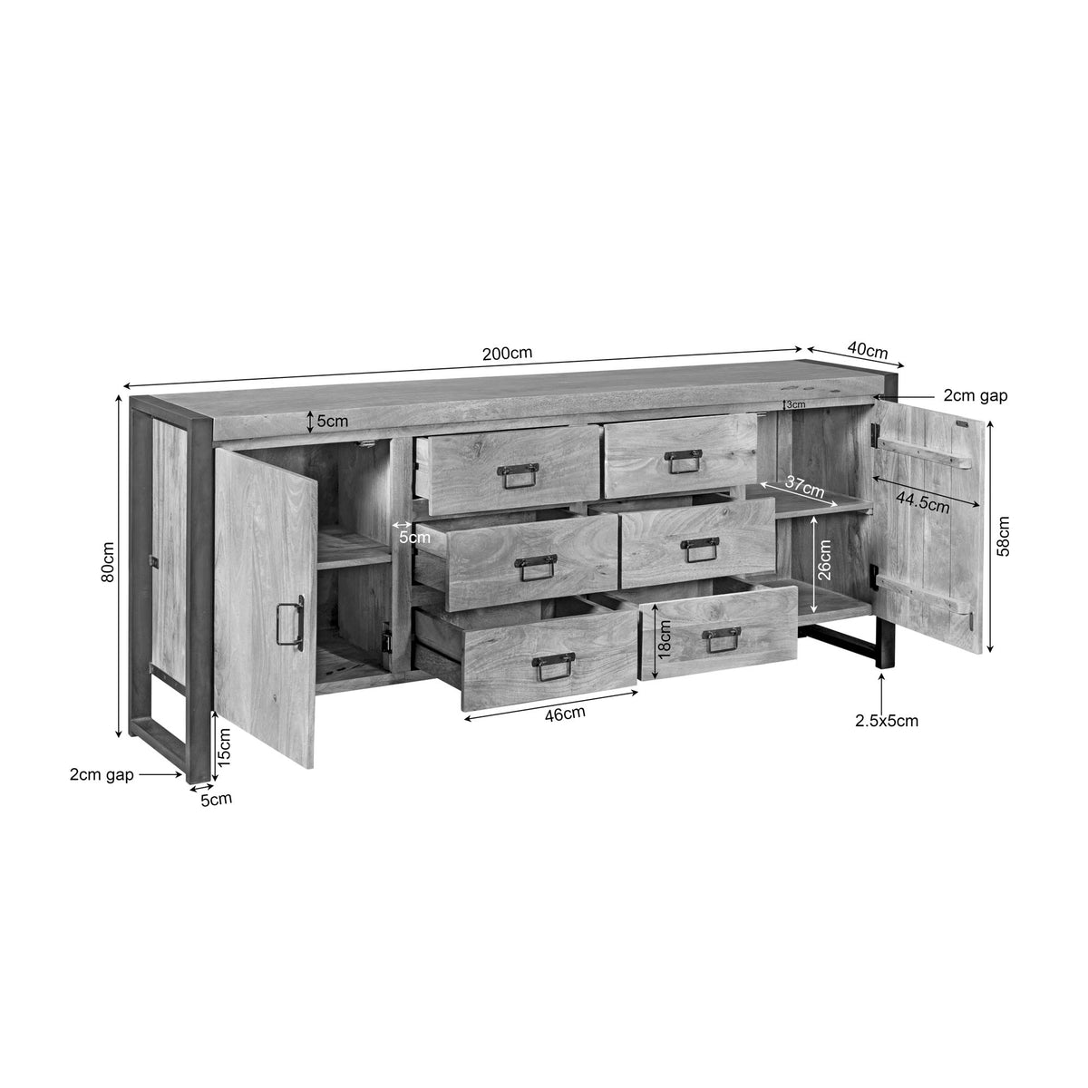 Sideboard Britt Natur Mangoholz in 4 Größen