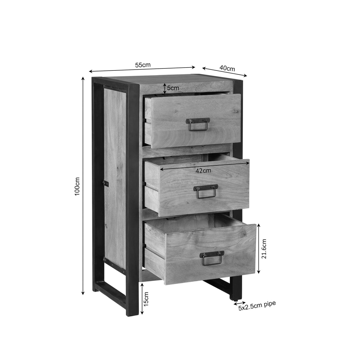 Flurschrank Britt mit Schubladen Natur Mangoholz 55 cm