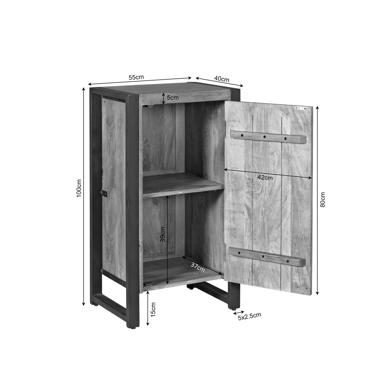 Flurschrank Britt mit Tür Natur Mangoholz 55 cm