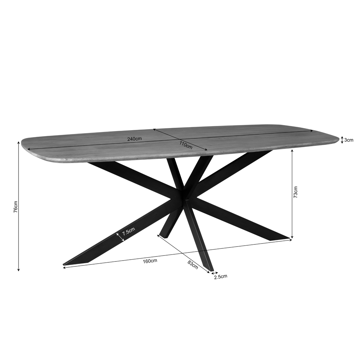 Esstisch dänisch oval Elegance Schwarz Mangoholz 240 cm