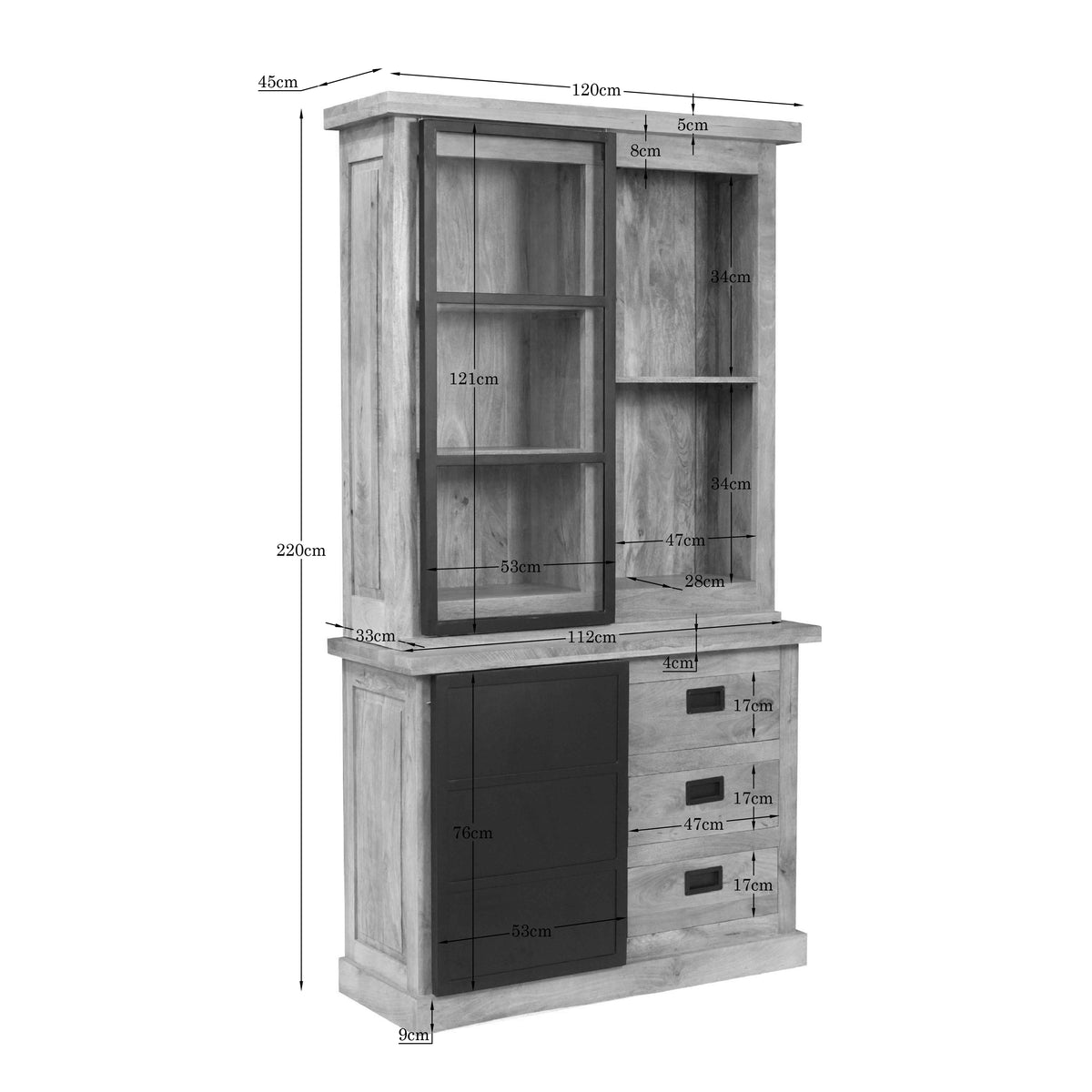 Vitrine Noa Natur Mangoholz in 3 Größen