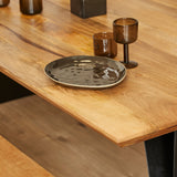 Table de salle à manger Extreme en manguier massif "bord suisse" avec piétement design en 3 tailles