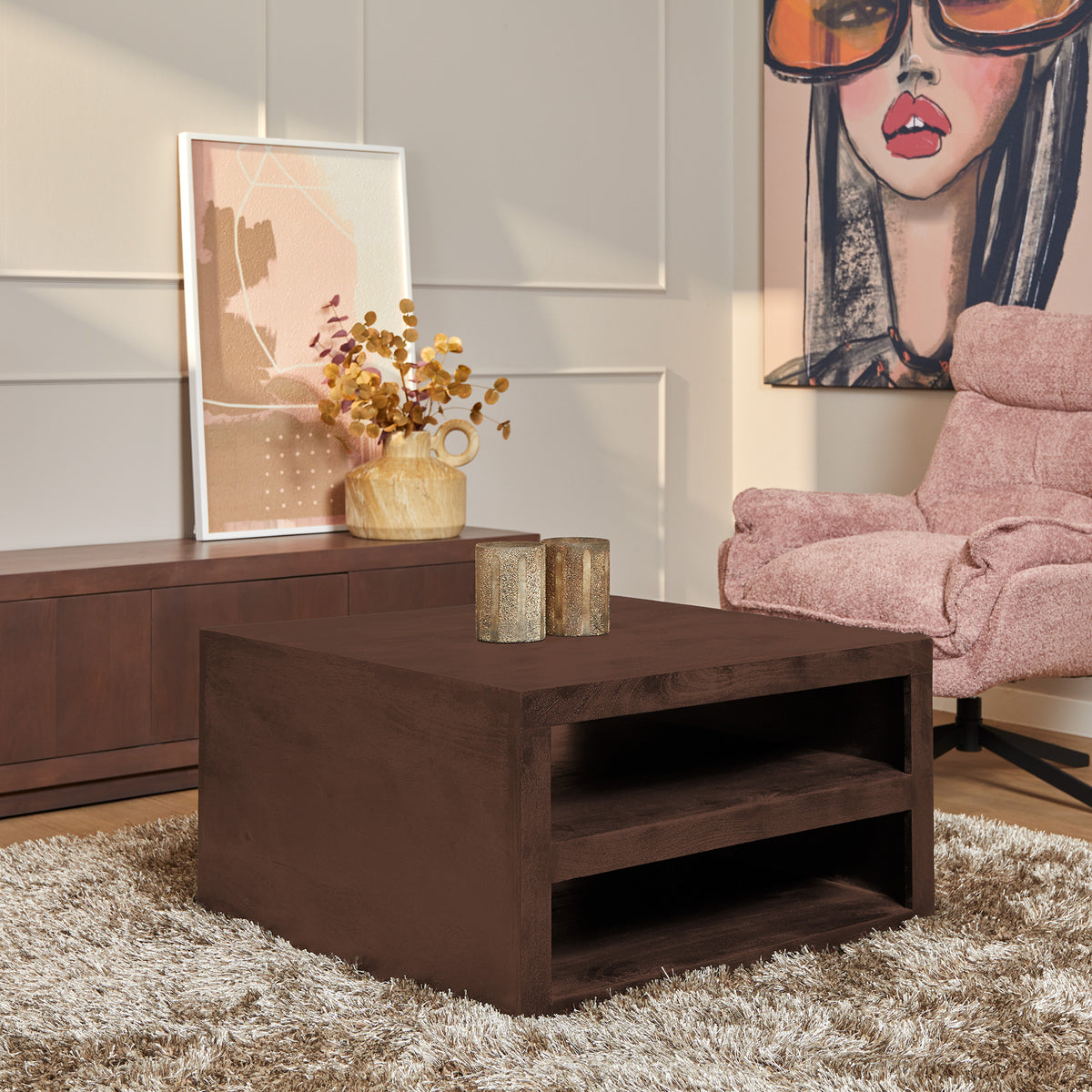 Couchtisch quadratisch Brussel Nussbaum Mangoholz 80 cm