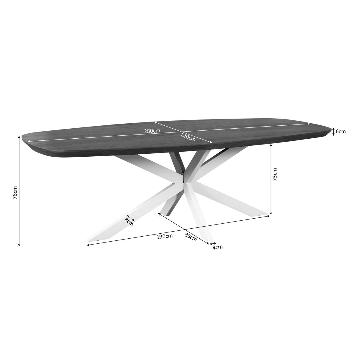Esstisch dänisch oval Madison Braun Gestell Schwarz Mangoholz in 4 Größen