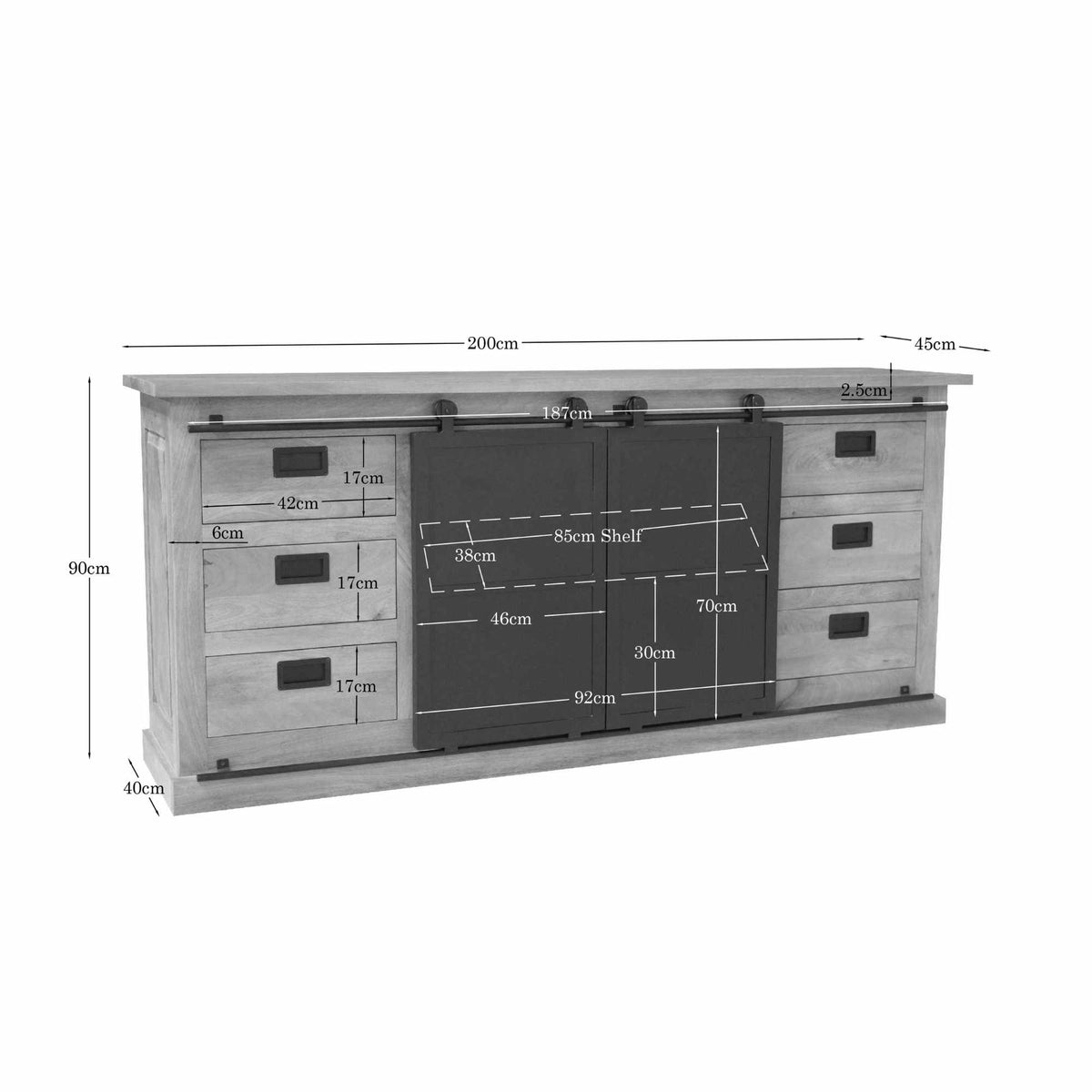 Sideboard Fresno Natur Mangoholz in 2 Größen