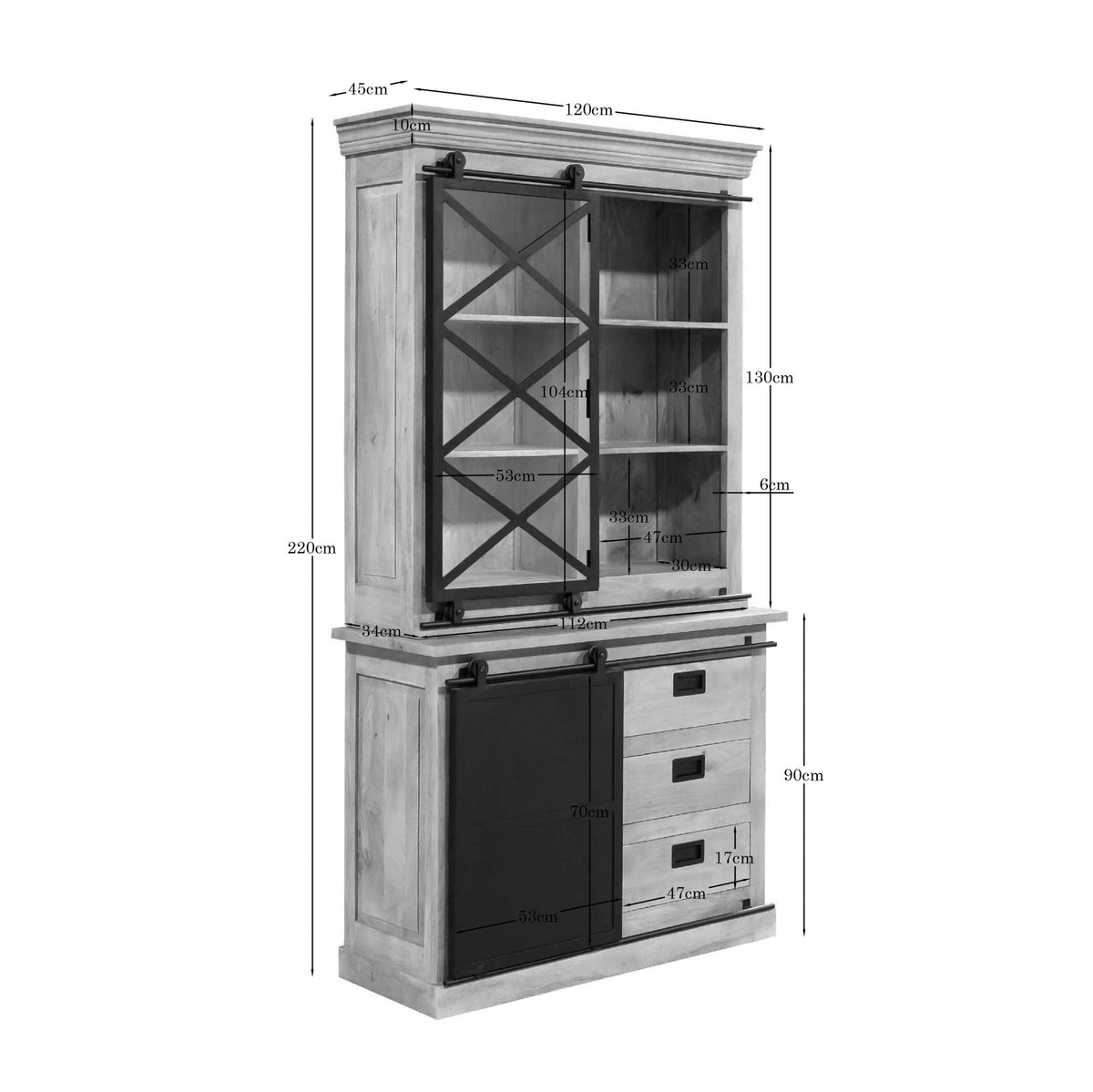 Vitrine Fresno Natur Mangoholz in 3 Größen