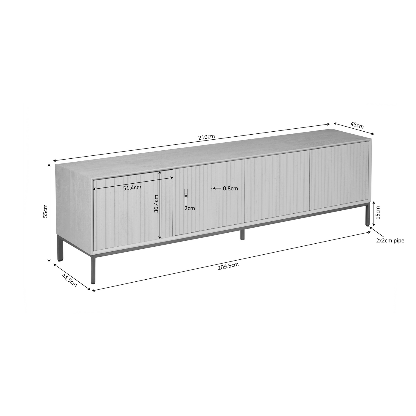 TV-Lowboard Madison Mangoholz massiv, in 3 Farben, 165 bis 210 cm