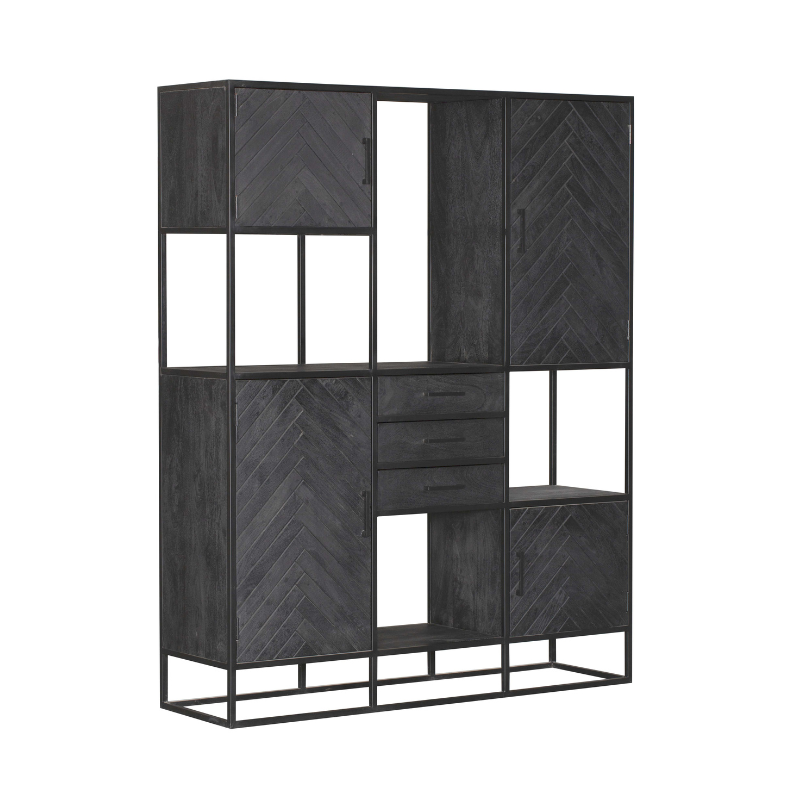 Regal New York XXL Schwarz Mangoholz 200 cm