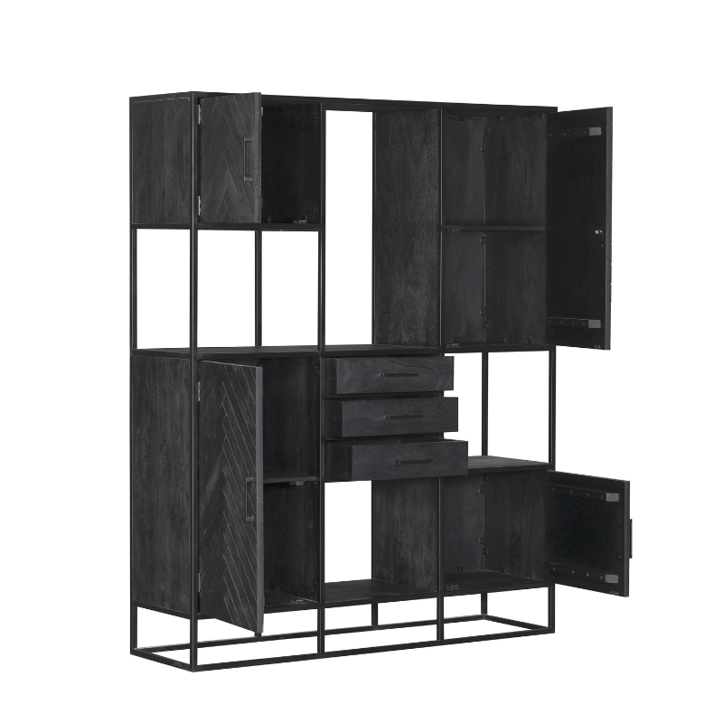 Regal New York XXL Schwarz Mangoholz 200 cm