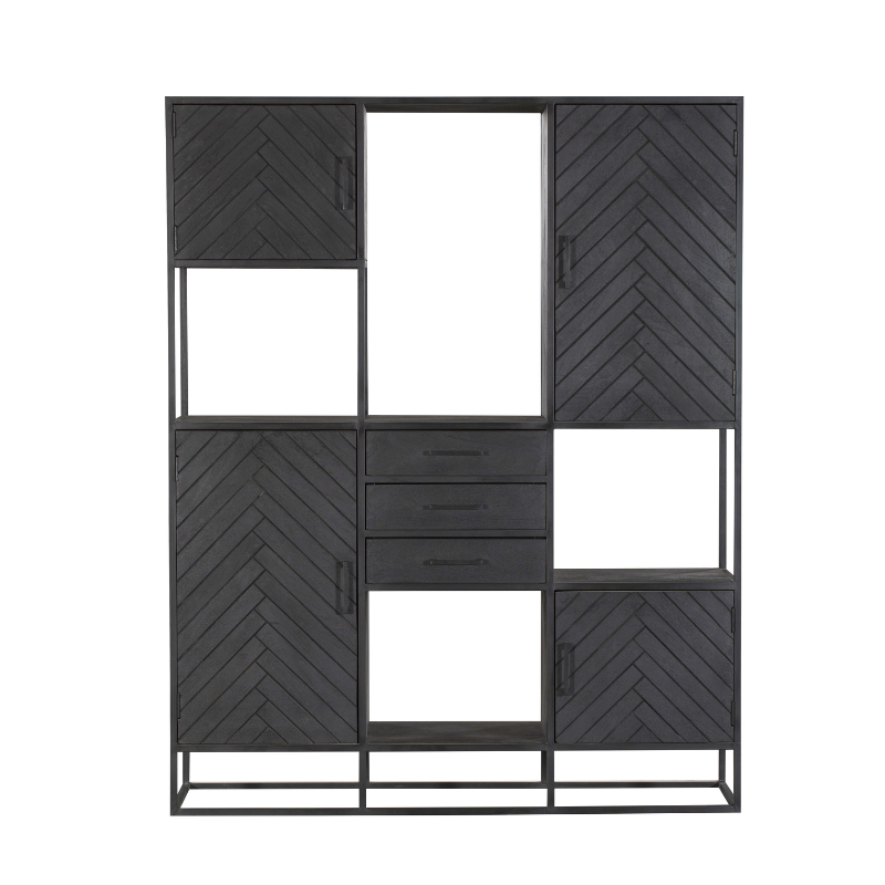 Regal New York XXL Schwarz Mangoholz 200 cm