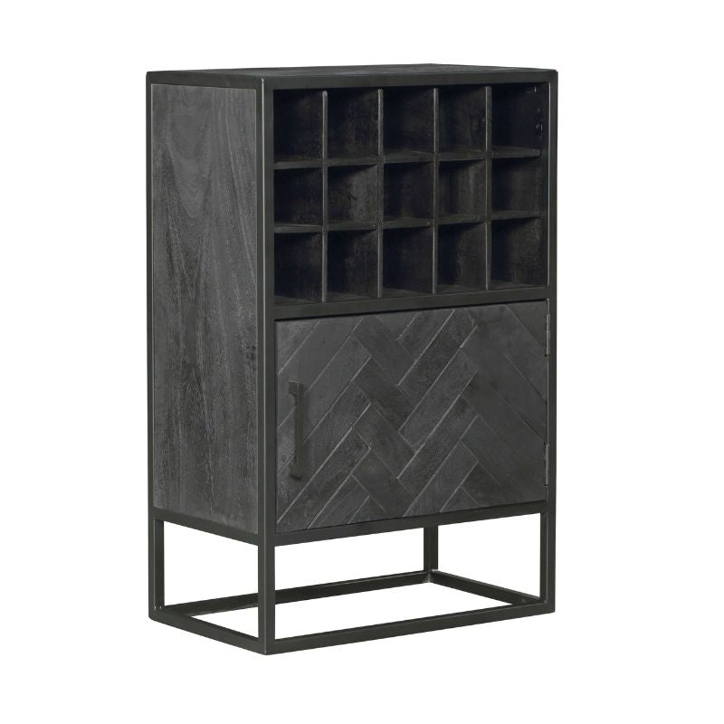 Weinschrank New York Schwarz Mangoholz 55 cm