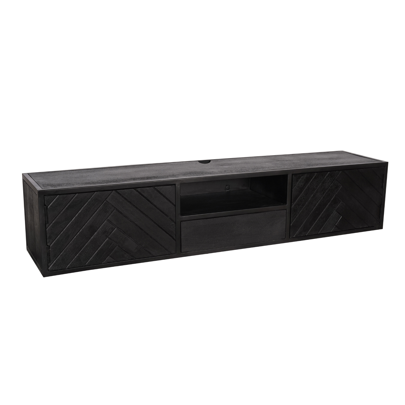 TV-Lowboard New York Mangoholz massiv, Schwarz, 120 bis 280 cm