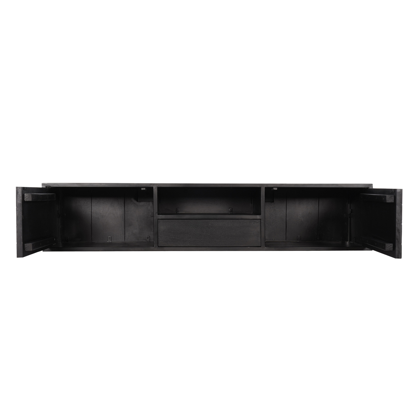TV-Lowboard New York Mangoholz massiv, Schwarz, 120 bis 280 cm