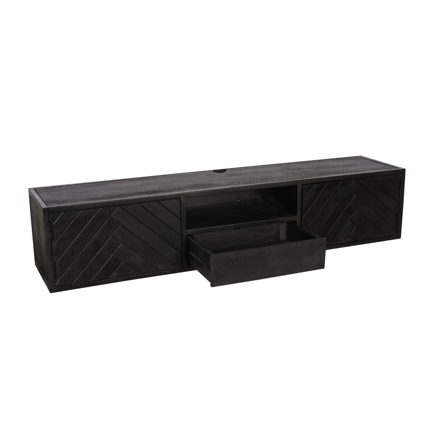 TV-Lowboard New York Mangoholz massiv, Schwarz, 120 bis 280 cm