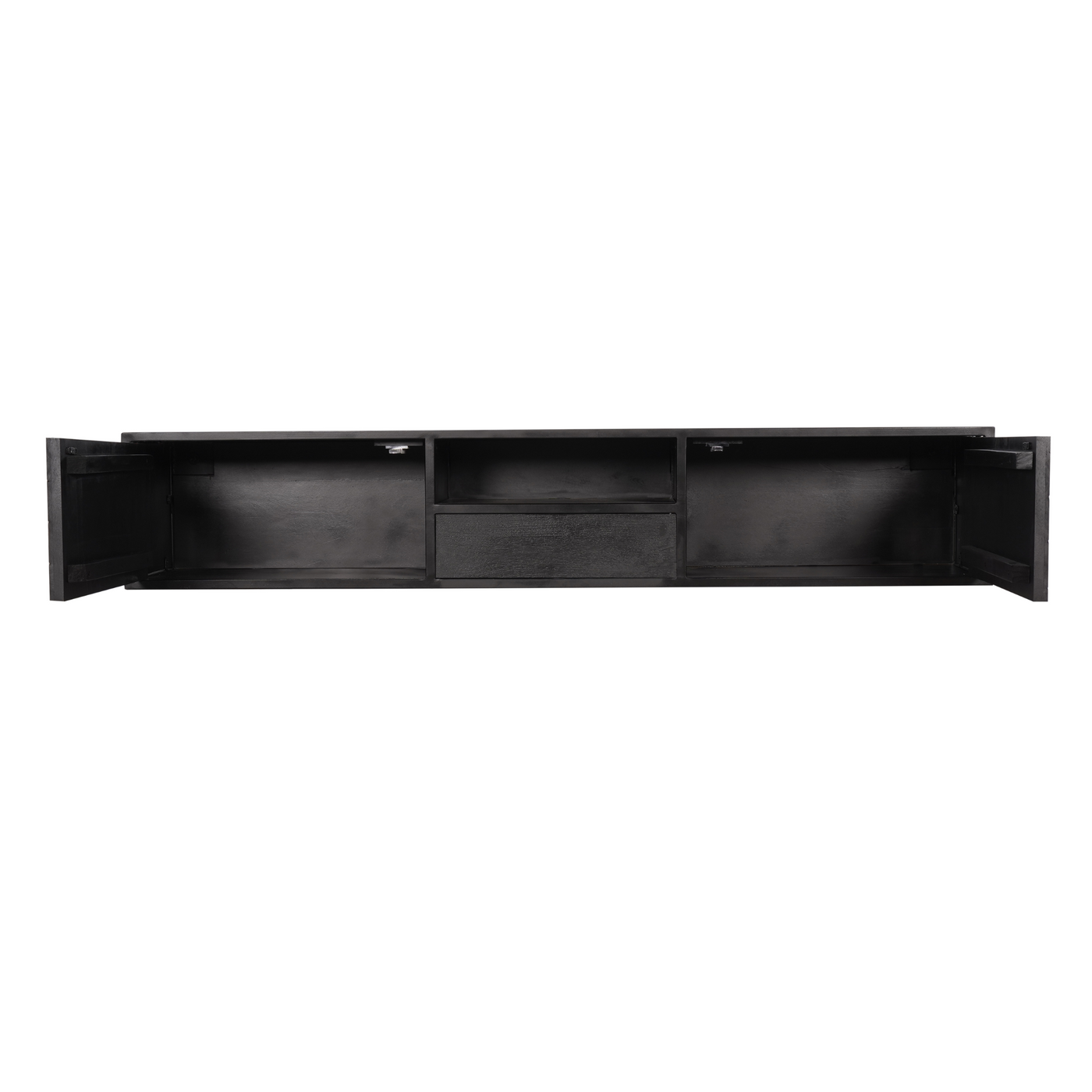 TV-Lowboard New York Mangoholz massiv, Schwarz, 120 bis 280 cm