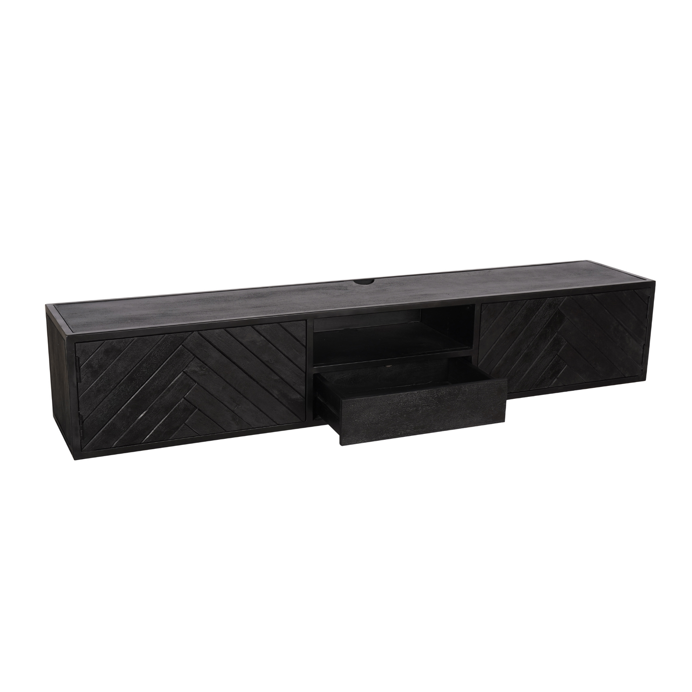 TV-Lowboard New York Mangoholz massiv, Schwarz, 120 bis 280 cm