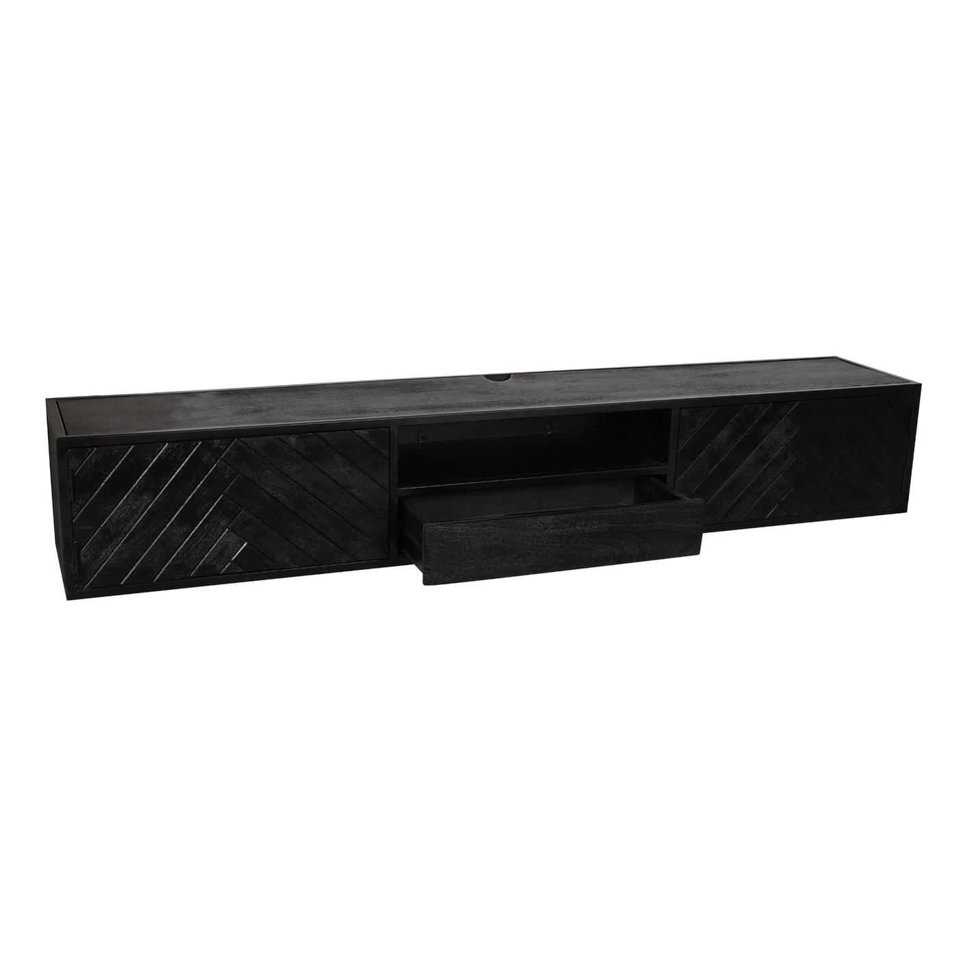 TV-Lowboard New York Mangoholz massiv, Schwarz, 120 bis 280 cm