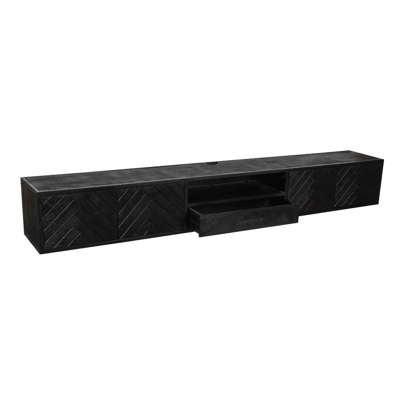 TV-Lowboard New York Mangoholz massiv, Schwarz, 120 bis 280 cm