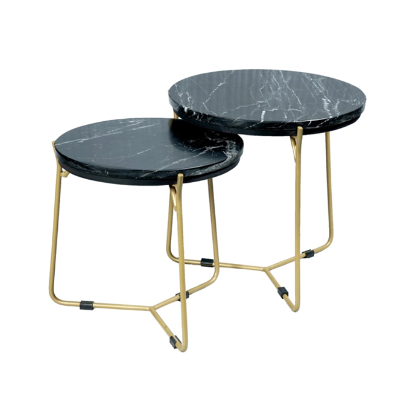 Couchtisch-Set Caly Schwarz Marmor 45 cm