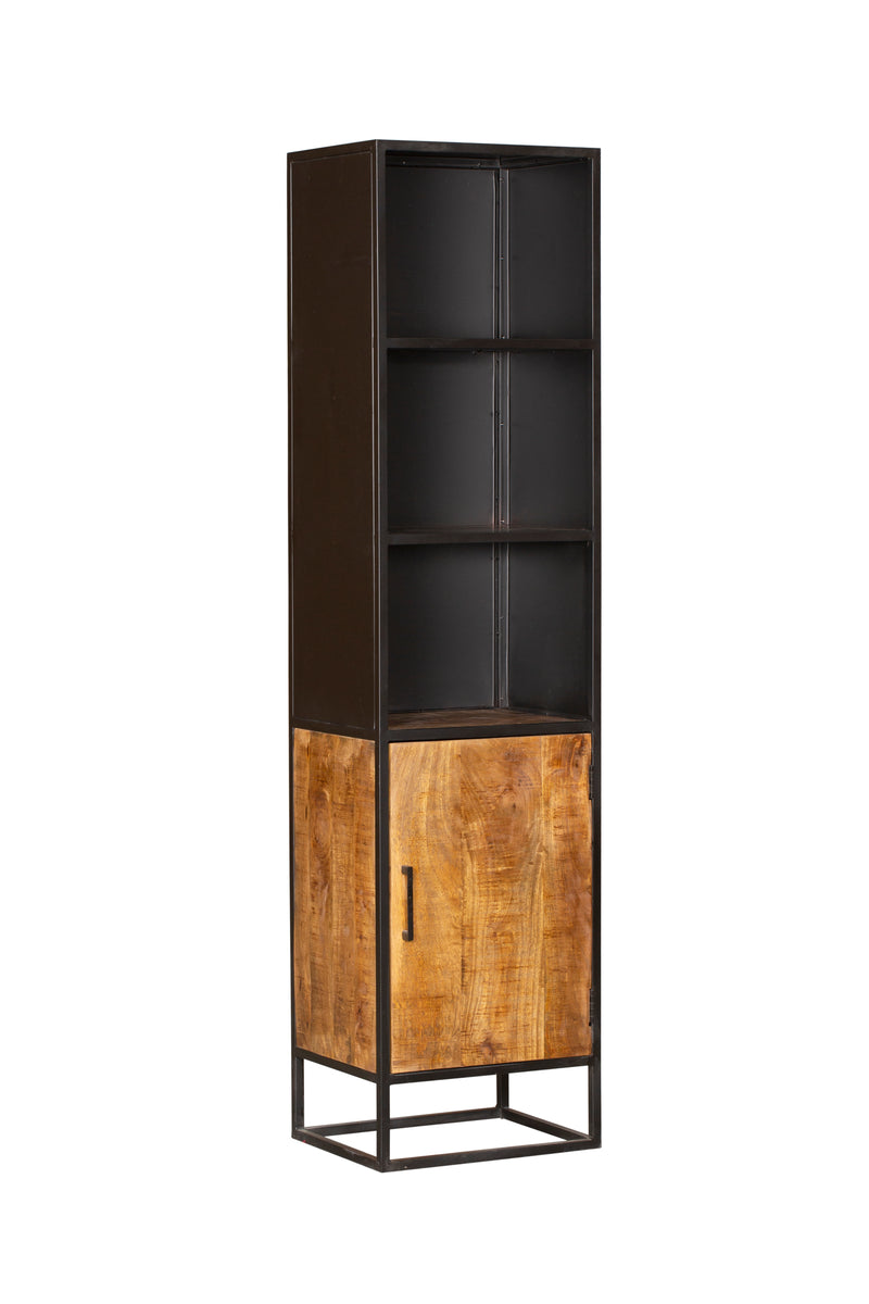 Bücherregal Oakland mit Tür Schwarz Mangoholz 50 cm