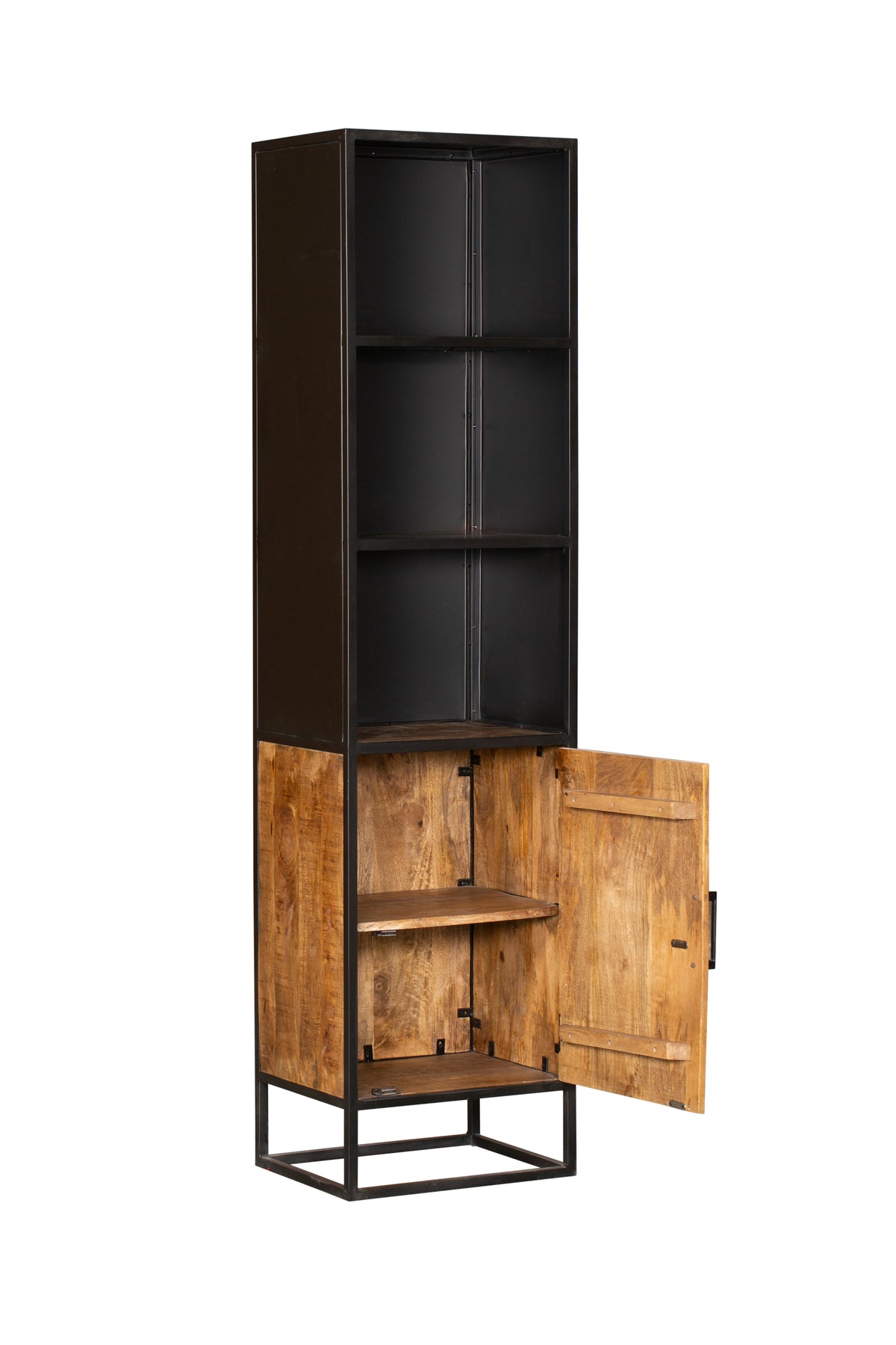 Bücherregal Oakland mit Tür Schwarz Mangoholz 50 cm