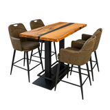Unikat Epoxy River Bartisch Buche Massivholz mit 4 Barstühlen Morry