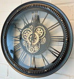 Lade das Bild in den Galerie-Viewer, Wanduhr Chicago Zahnrad schwarz-gold Metall Zählwerk 53 cm
