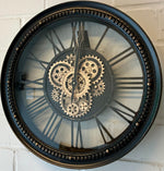 Lade das Bild in den Galerie-Viewer, Wanduhr Chicago Zahnrad schwarz-gold Metall Zählwerk 53 cm
