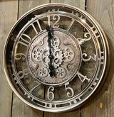 70 cm Wanduhr Zahnrad Berlin Zählwerk Animation silber grau