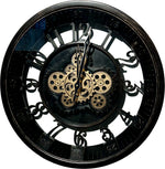 Lade das Bild in den Galerie-Viewer, 46 cm Wanduhr Bruxelles mit Animation antik-schwarz drehende Zahnräder Vintage &amp; Industrial Stil
