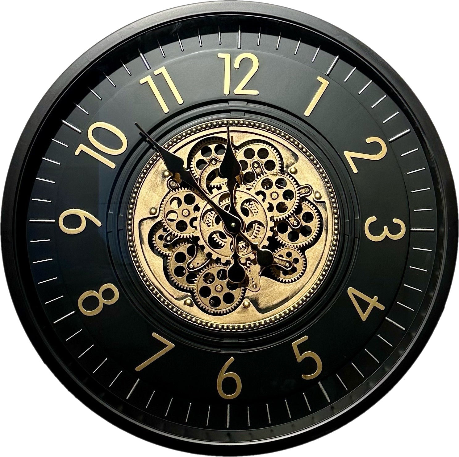 66 cm Zürich Wanduhr mit Zahnrädern schwarz gold