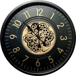 66 cm Zürich Wanduhr mit Zahnrädern schwarz gold