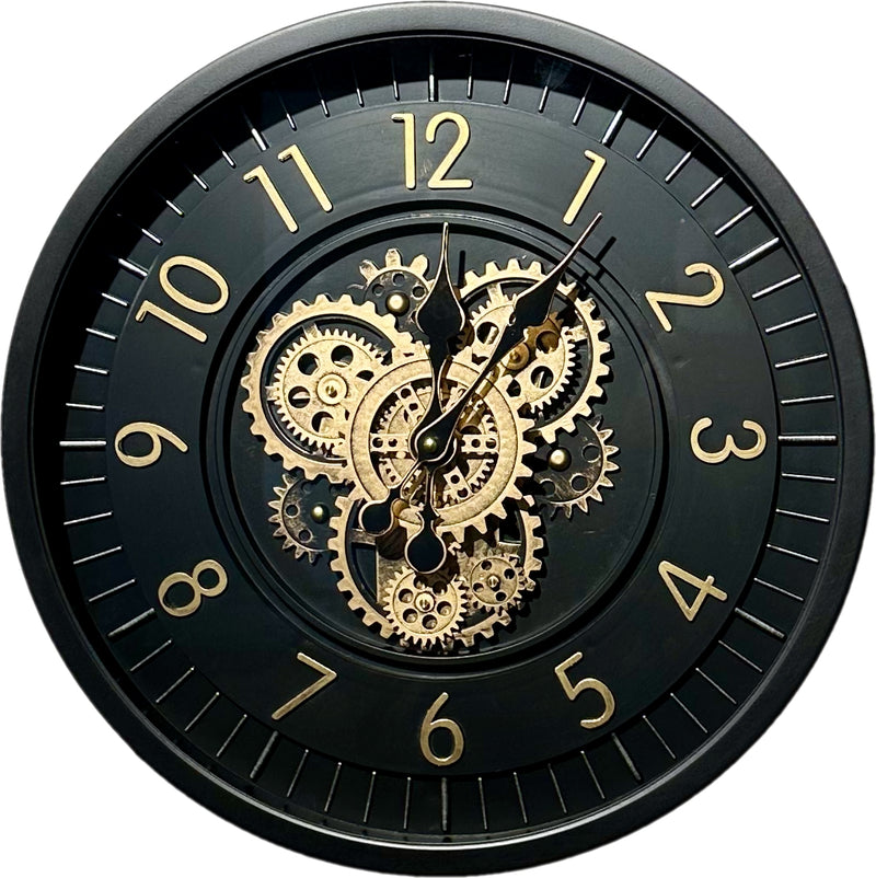 55 cm Zürich Vintage Wanduhr mit Zahnrädern schwarz gold