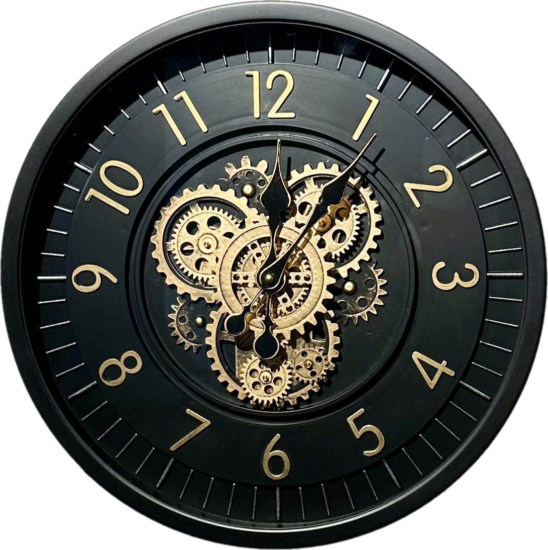 45 cm Zürich Vintage Wanduhr mit Zahnrädern schwarz gold