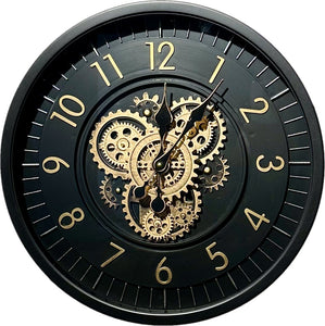 45 cm Zürich Vintage Wanduhr mit Zahnrädern schwarz gold