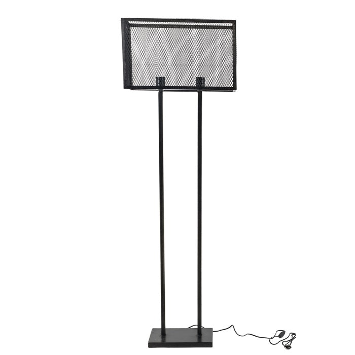Industrial Stehlampe con Gaze Metall schwarz mit Gitter
