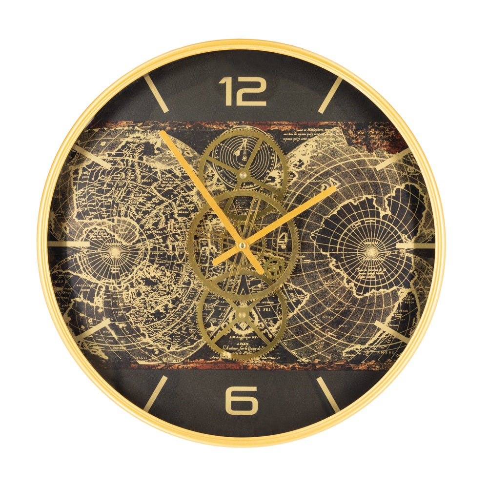 Golden Atlas Zahnrad Wanduhr 46 cm gold Beton grau animiert drehend