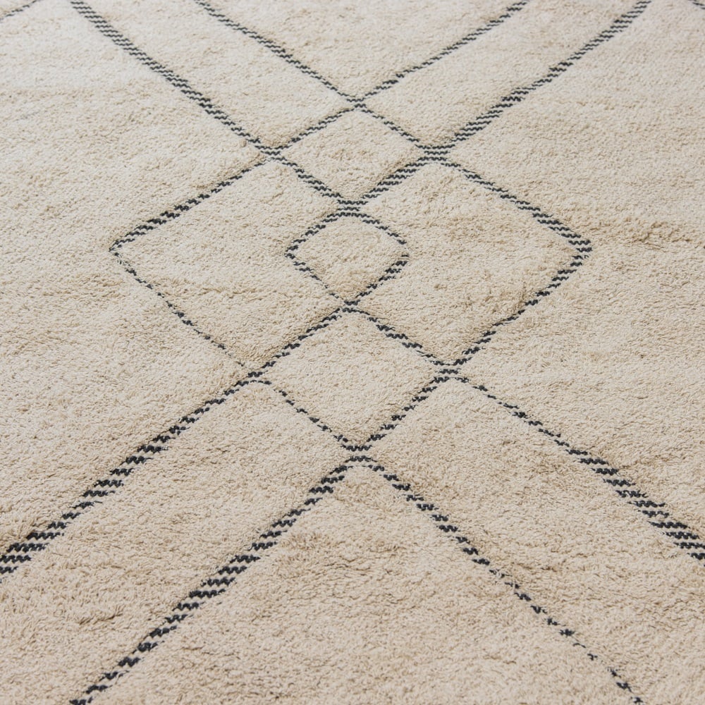 Design Fransenteppich Shev beige schwarz Modern 2 Größen Baumwolle
