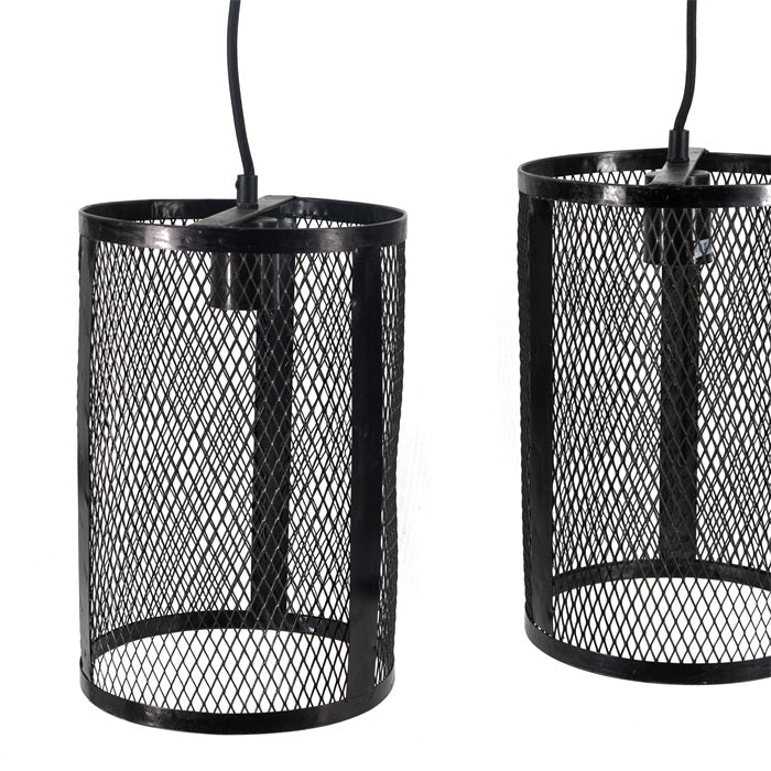 Hängelampe Quattro Industrial Mangoholz Metall Gitter schwarz