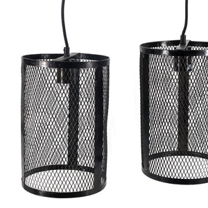 Hängelampe Quattro Industrial Mangoholz Metall Gitter schwarz