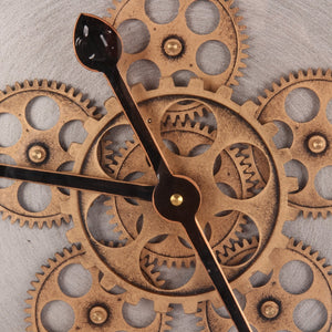 Vintage Wanduhr 60 cm Zahnrad silber Messing Metall Zählwerk goldfarbig