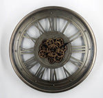 Lade das Bild in den Galerie-Viewer, Große 80 cm Wanduhr mit Animation Zählwerk Zahnrad Silber.
