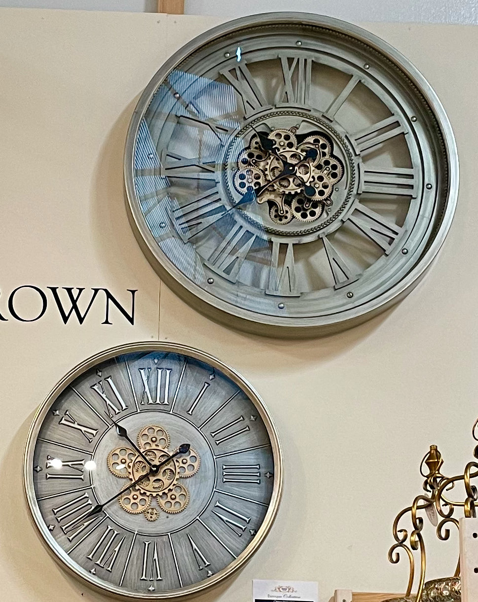Große 80 cm Wanduhr mit Animation Zählwerk Zahnrad Messing