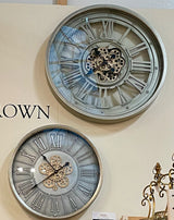 Große 80 cm Wanduhr mit Animation Zählwerk Zahnrad Messing