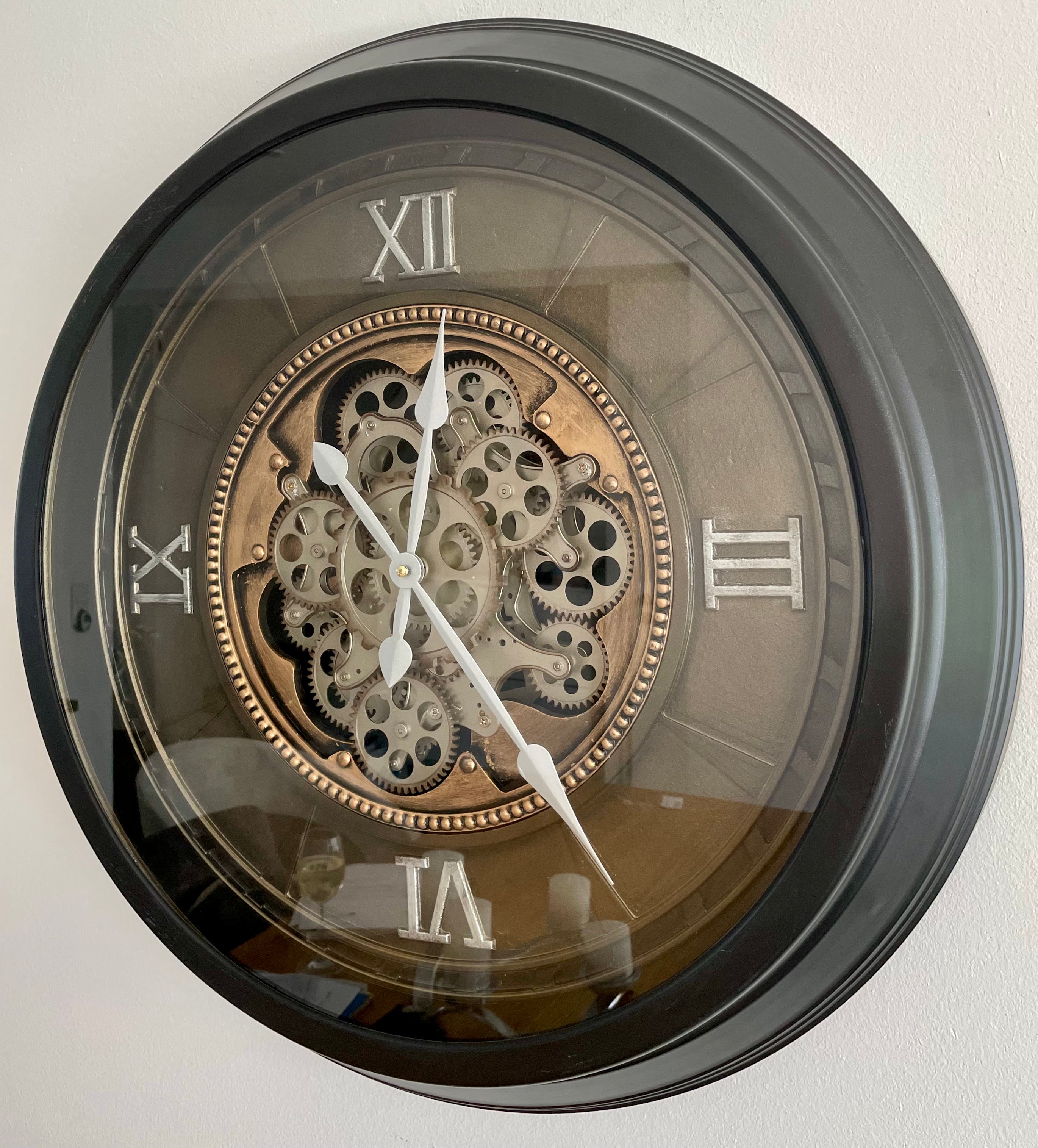 66 cm Wanduhr VENEDIG schwarz gold Industrial Metall Uhr Zahnrad bewegend
