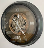 Lade das Bild in den Galerie-Viewer, 66 cm Wanduhr VENEDIG schwarz gold Industrial Metall Uhr Zahnrad bewegend
