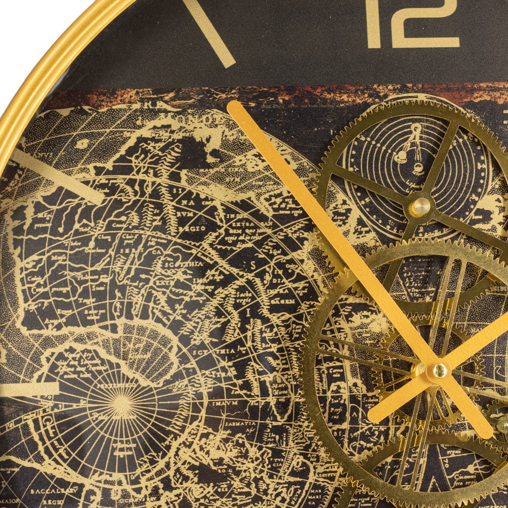 Golden Atlas Zahnrad Wanduhr 46 cm gold Beton grau animiert drehend
