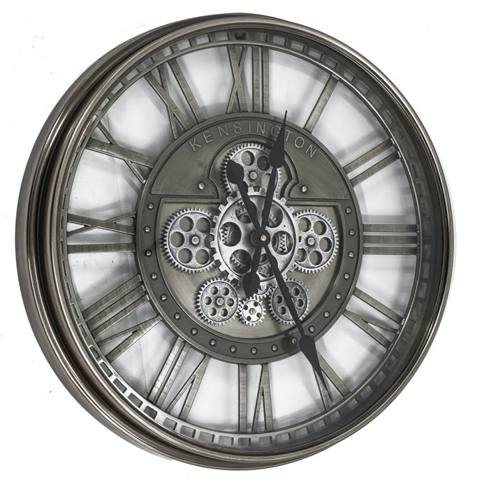 KENSINGTON 55 cm Wanduhr Zahnrad Zählwerk Animation silber grau