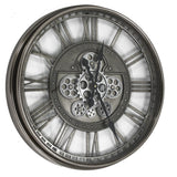 KENSINGTON 55 cm Wanduhr Zahnrad Zählwerk Animation silber grau