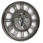 Lade das Bild in den Galerie-Viewer, KENSINGTON 55 cm Wanduhr Zahnrad Zählwerk Animation silber grau.
